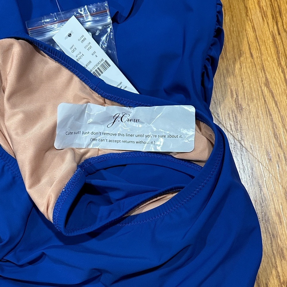 *J. CREW* Blue Ruched Ruffle One-Piece Swimsuit NWT Size 4 - Picture 11 of 11